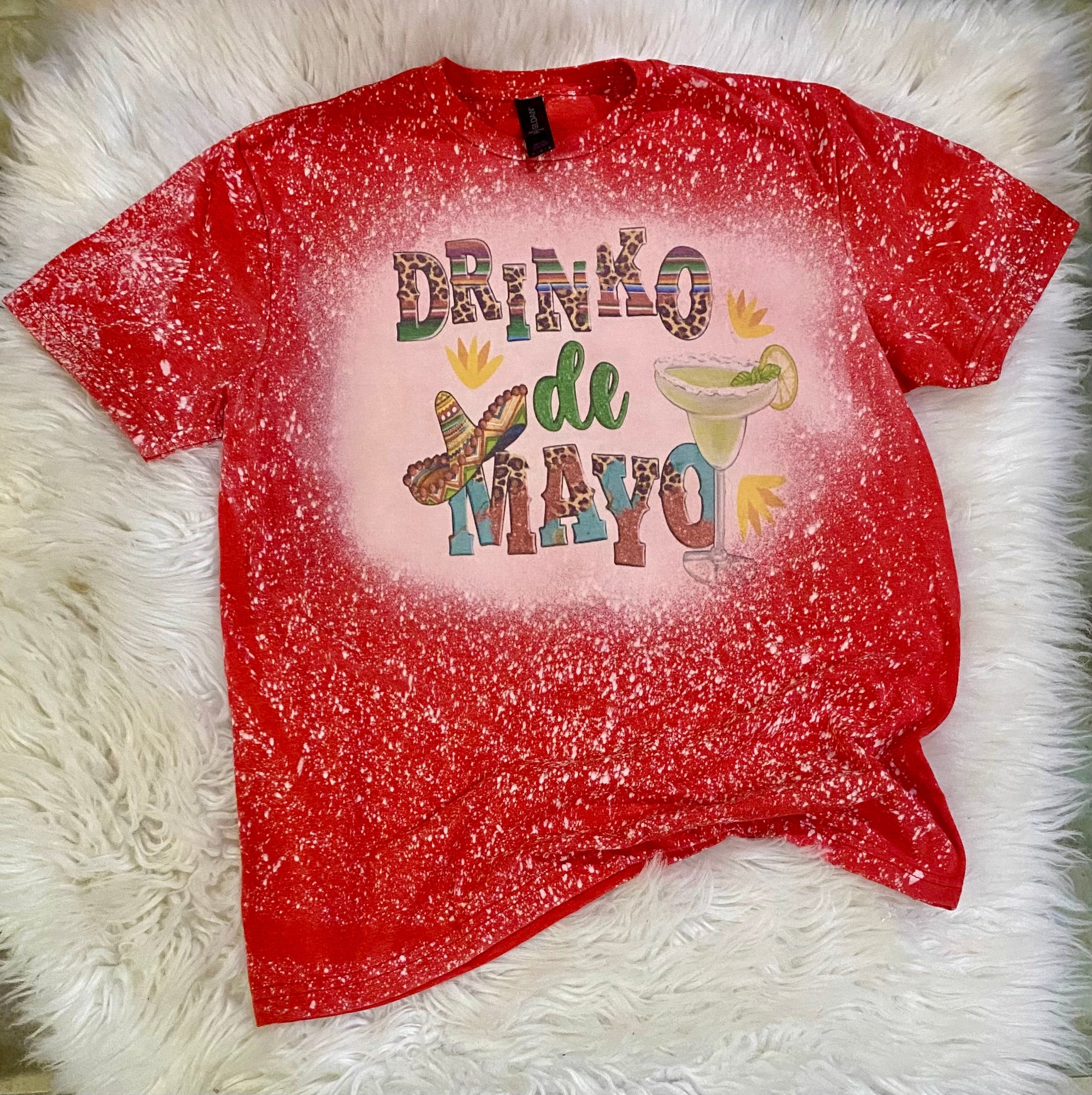 Drinko De Mayo Leopard Serape Bleached Tee - Rhinestone Gal