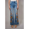 Floral Embroidered Wide Leg Denim Pants