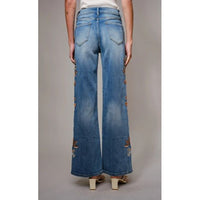 Floral Embroidered Wide Leg Denim Pants