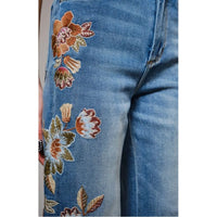 Floral Embroidered Wide Leg Denim Pants