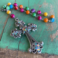 Fiesta Beaded Crystal Cross Car Charm