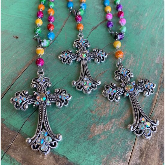 Fiesta Beaded Crystal Cross Car Charm
