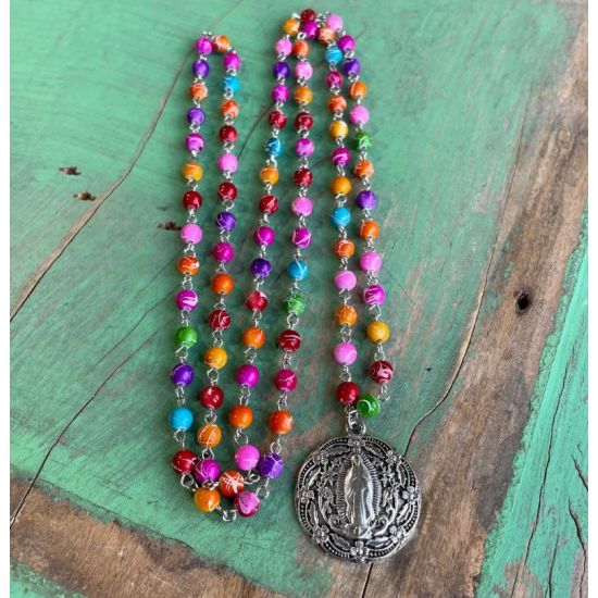 Fiesta Our Lady of Guadalupe Beaded Necklace