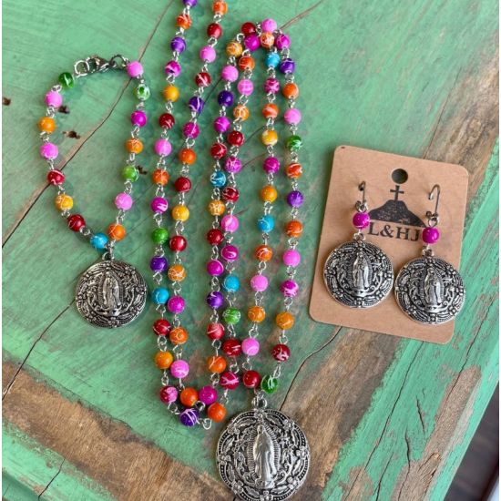 Fiesta Our Lady of Guadalupe Beaded Necklace