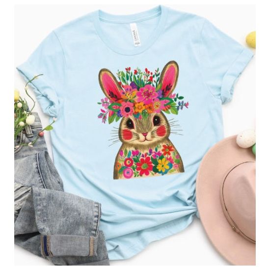 Floral Bunny Graphic Tee – Light Blue