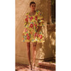Yellow Floral Embroidery Puffed Sleeve Mini Dress