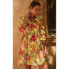 Yellow Floral Embroidery Puffed Sleeve Mini Dress