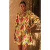 Yellow Floral Embroidery Puffed Sleeve Mini Dress