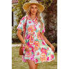 Colorful Floral Puff Sleeve Collared Dress