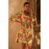 Yellow Floral Embroidery Puffed Sleeve Mini Dress