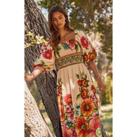 Giant Floral Border Maxi Dress with Smocked Top
