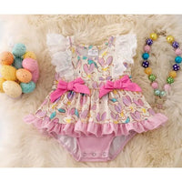 Girls Floral Bunny Twirl Onesie with Pink Side Bows
