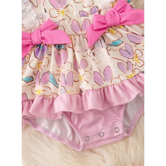 Girls Floral Bunny Twirl Onesie with Pink Side Bows