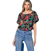 Black Floral Top with Puff Sleeves