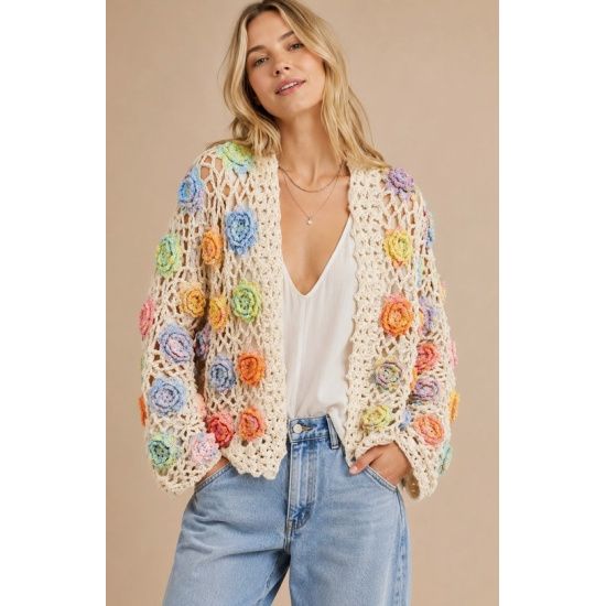 Flower Power 3D Crochet Cardigan