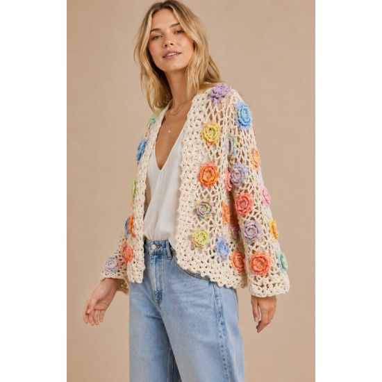 Flower Power 3D Crochet Cardigan