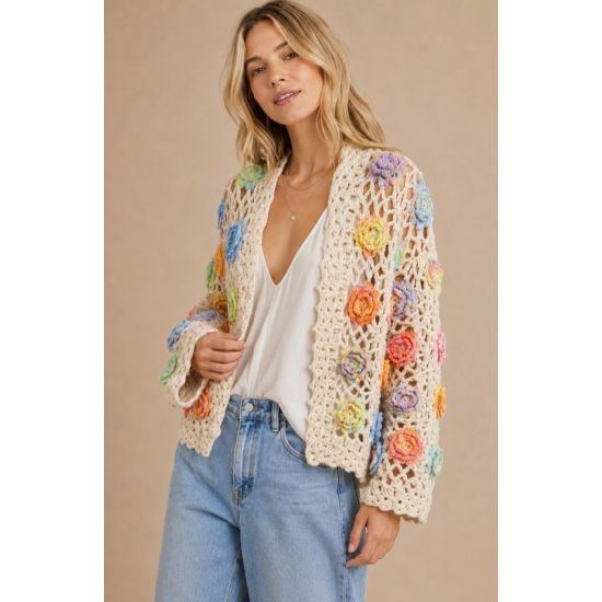 Flower Power 3D Crochet Cardigan