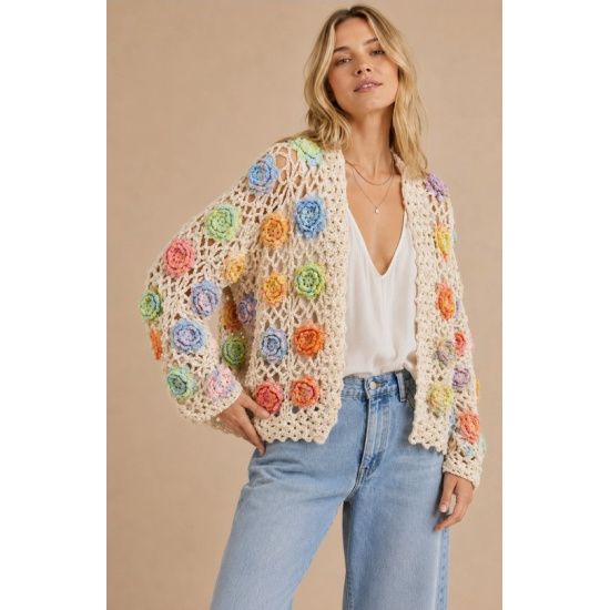 Flower Power 3D Crochet Cardigan