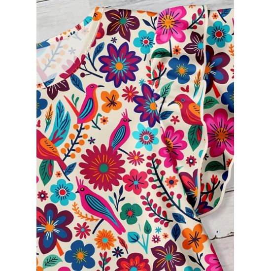 Western Vintage Floral Ruffle Sleeve Top