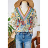 Boho Bloom Floral Print V-Neck Blouse