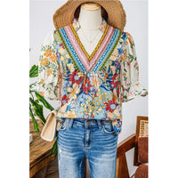 Boho Bloom Floral Print V-Neck Blouse