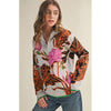 Floral Half-Zip Sweater – Orange & Pink Bold Blooms on Cream Knit
