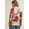 Floral Half-Zip Sweater – Orange & Pink Bold Blooms on Cream Knit