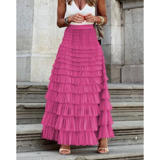 Hot Pink Mesh Layered Maxi Skirt – Missy Fit