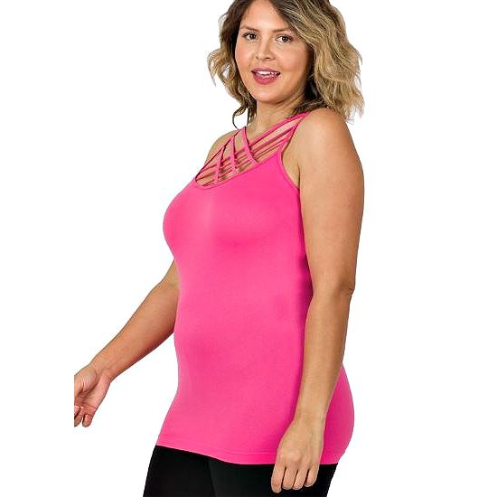Plus Size Fuchsia Criss-Cross Cami – Seamless Stretch Nylon Spandex