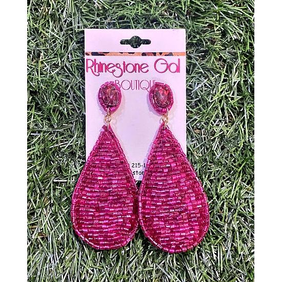 Fuchsia Seed Bead Teardrop Earrings