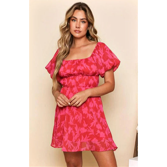 Red and Fuchsia Floral Dress