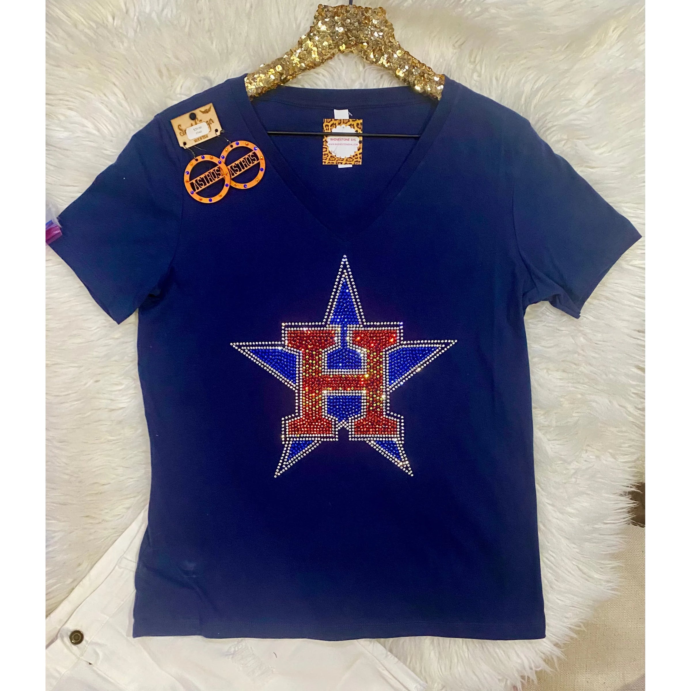 Navy Astros Sparkle V-Neck Tee