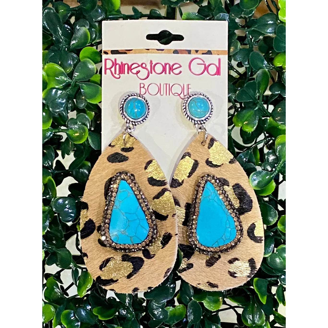 Leopard Earrings with Turquoise Stone