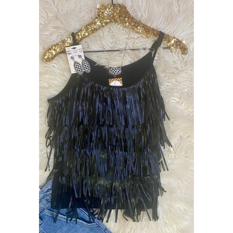 Midnight Fringe Leather Tank