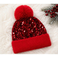 Girls Sequin Beanie with Pom Pom