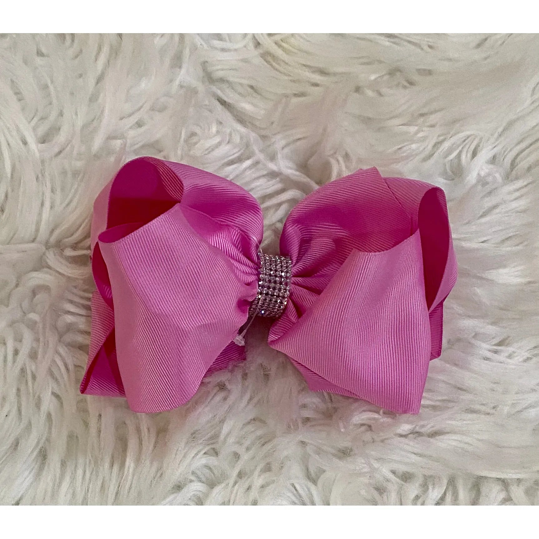 Rose Bloom Hair Bow with Rhinestone Center