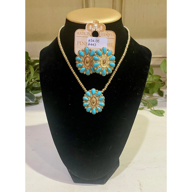 Pink Panache Turquoise Concho Choker Necklace – 18K Gold Dipped