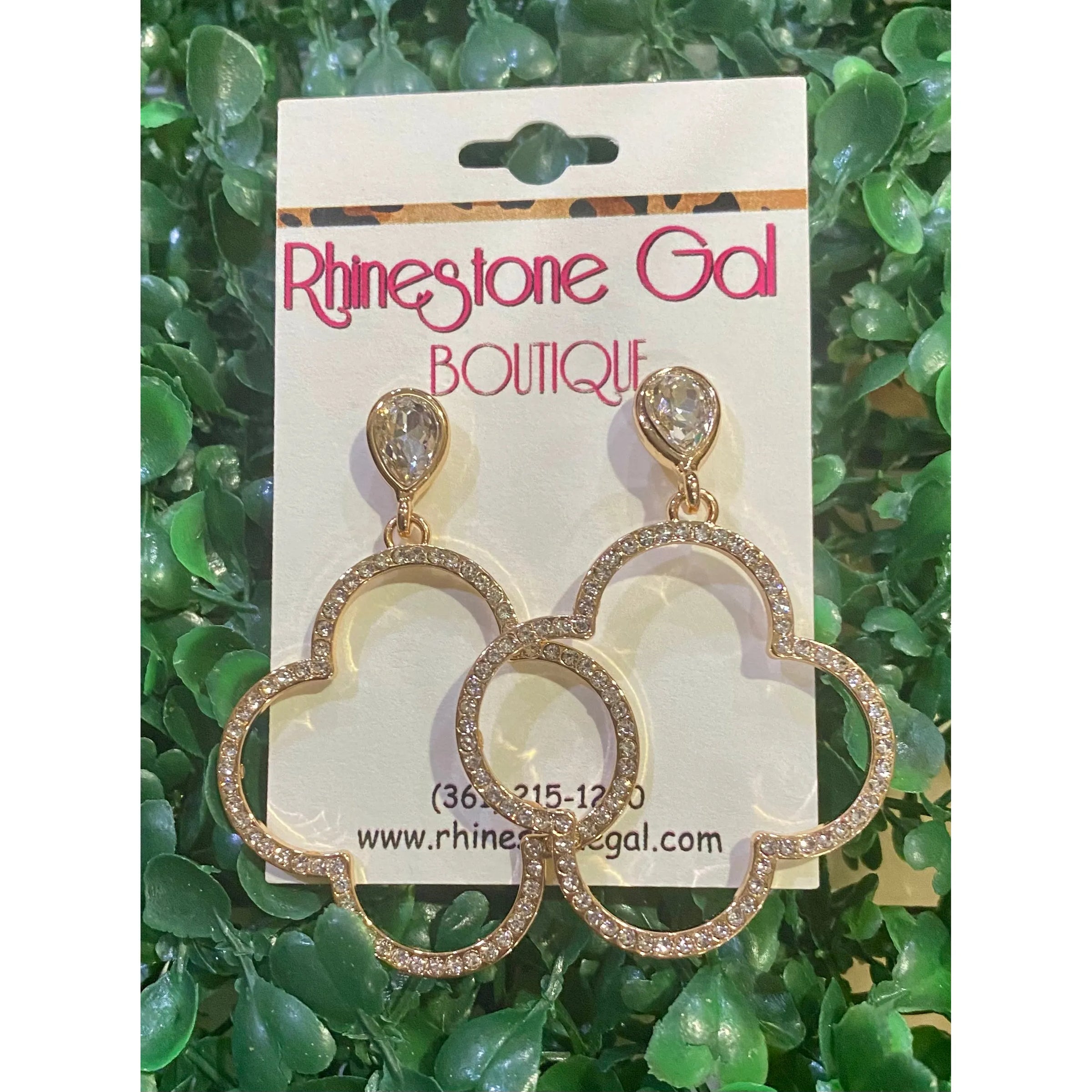 Gold Jeweled Quatrefoil Dangle Earrings