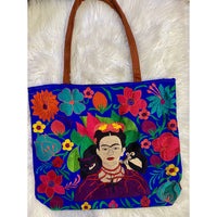 Royal Blue Frida Embroidered Tote Bag