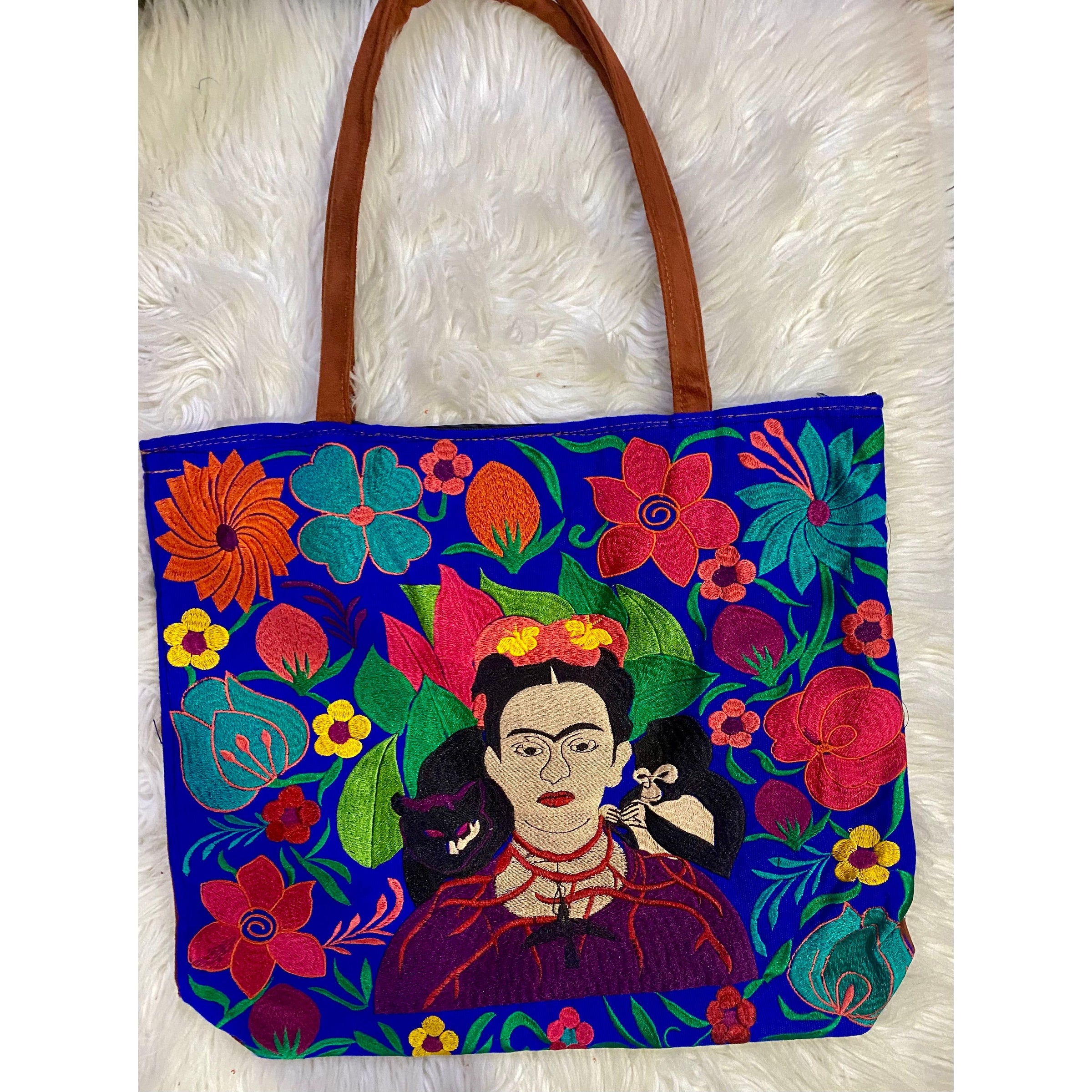 Royal Blue Frida Embroidered Tote Bag