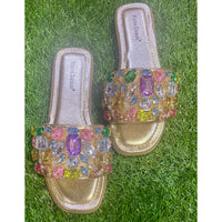 Pierre Dumas Multicolor Gem Embellished Slide Sandals