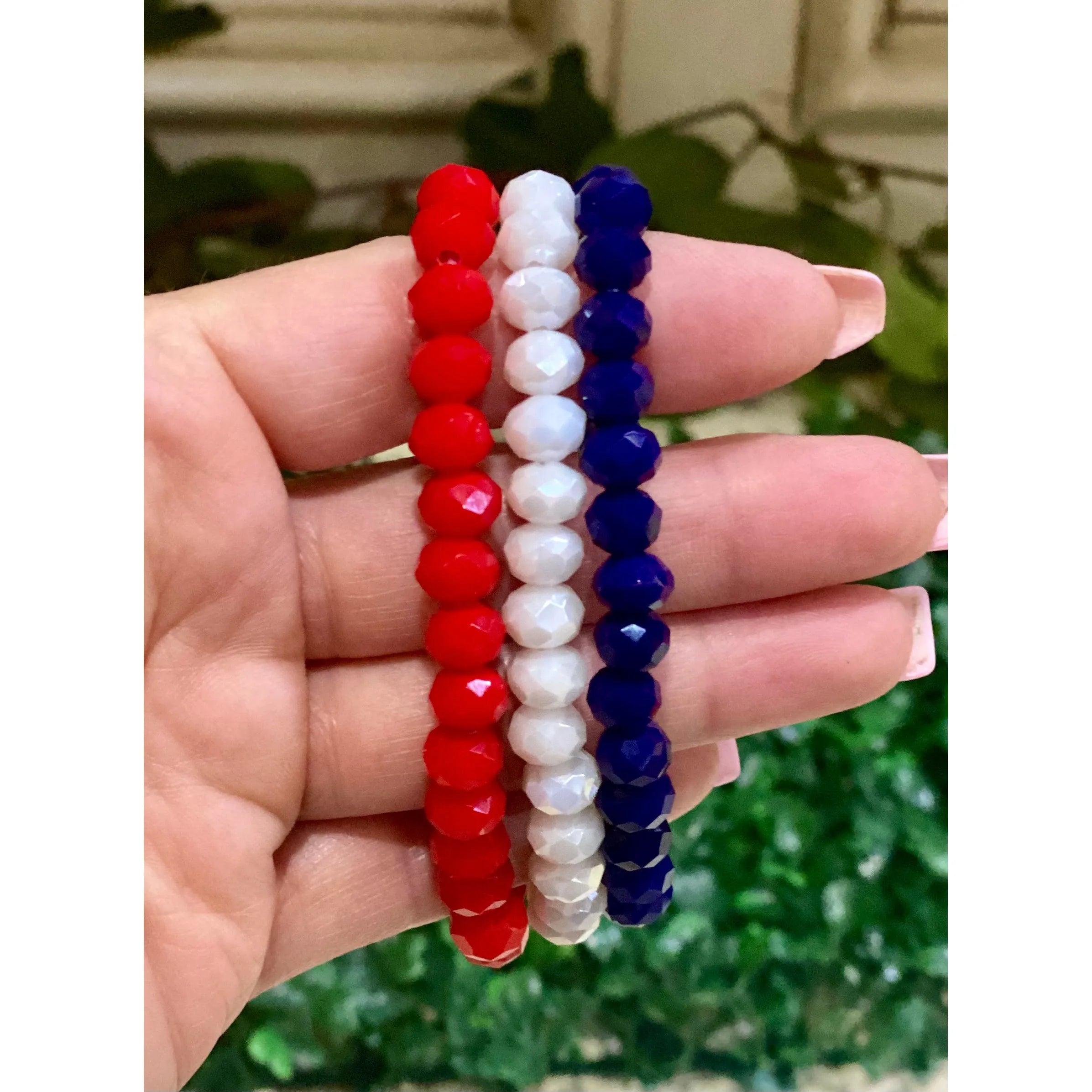 3 Patriotic Red White and Blue Stretchy Beaded Bracelets