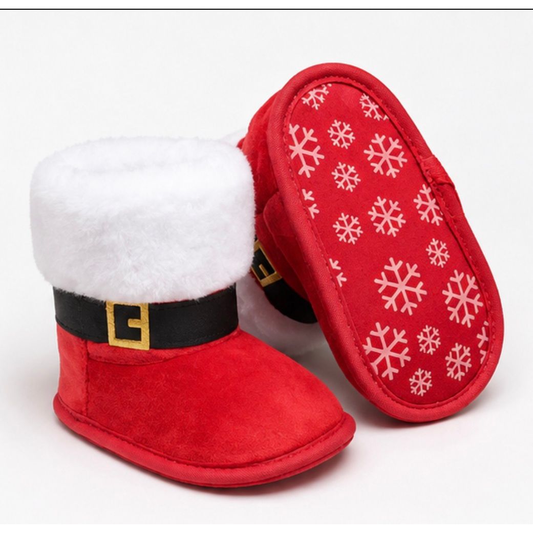 Faux Suede Santa Baby Boots – Soft Red Holiday Booties