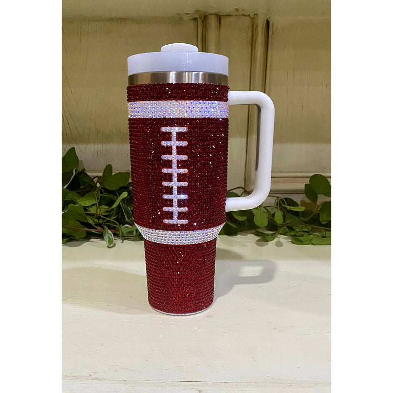 Burgundy/Maroon Rhinestone Football 40 oz Tumbler