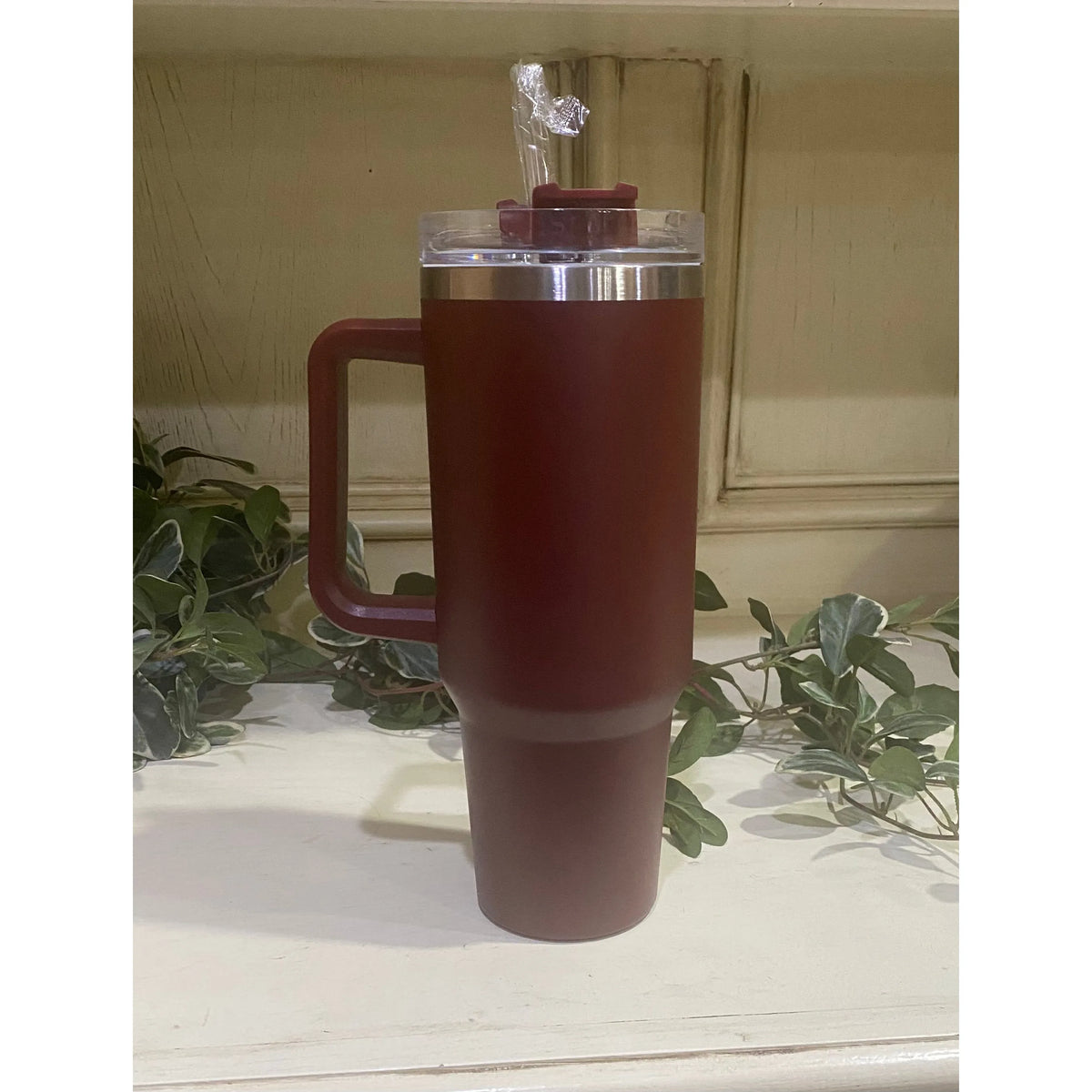 40 oz Football Tumbler with Handle & Straw – Game Day Essential