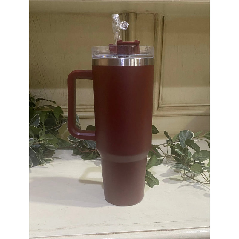 40 oz Football Tumbler with Handle & Straw – Game Day Essential