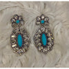 Clear and Turquoise Oval Concho Stone Earrings - Rhinestone Gal