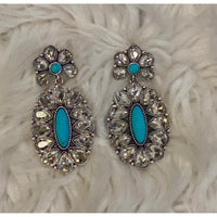 Clear and Turquoise Oval Concho Stone Earrings - Rhinestone Gal