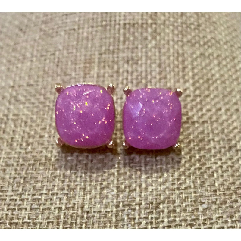 Faceted Gem Stud Earrings – Multiple Colors