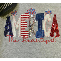 America the Beautiful Sequin Patriotic V-Neck Tee